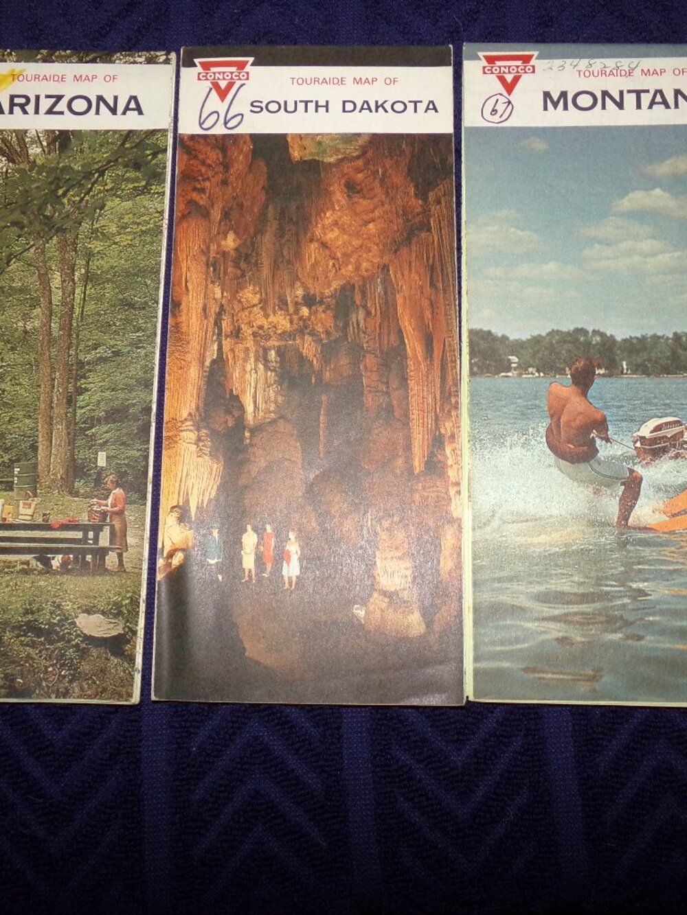 3 Vintage Conoco road highway Maps Arizona South Dakoto Montana Nice color